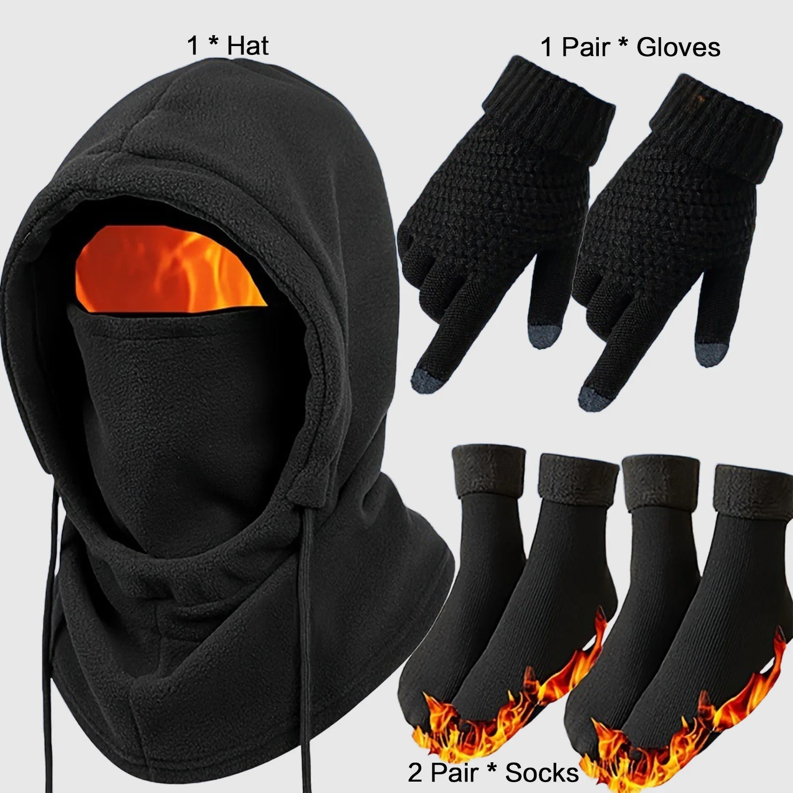 3-4Pcs Winter Hat Gloves Socks Set Windproof Anti-Slip Stretchy Unisex for Outdoor Sports and Daily Use