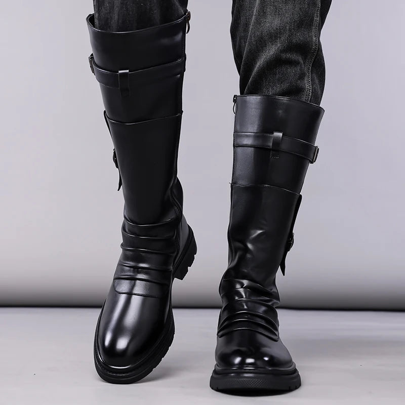 Men's Autumn Winter Vintage Outdoor Long Boots British Style Work Boots High Top Men's Leather Boots-1307