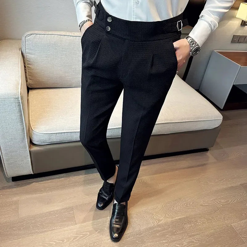 High Waisted Suit Pants for Men 2026 New Solid Color Formal Pantalones Hombre Casual Slim Fit Dress Pants Trousers Men Clothing