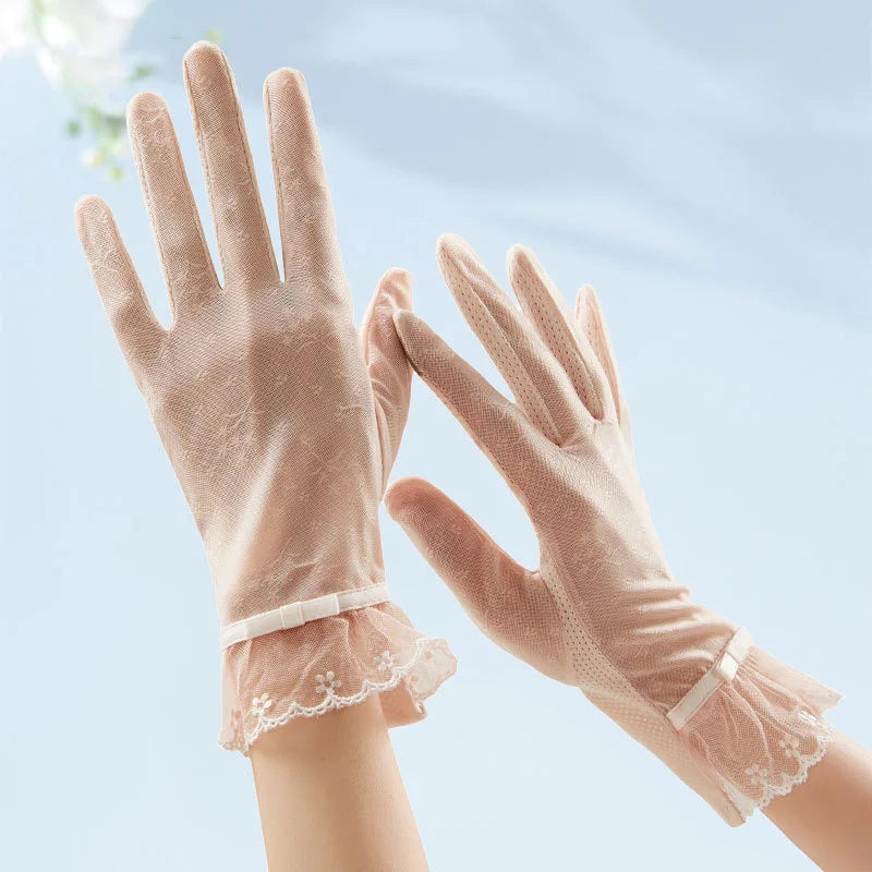 Sun Protection Lace Gloves Summer Touchscreen Breathable Non-Slip Driving Gloves Elegant Lace Design for Women Outdoor Shopping
