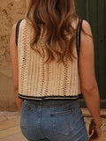 Floral Crochet Waistcoat for Women Sheer Button Front Sleeveless Open-knit Top Teen-girl Summer Boho Vacation Outfit