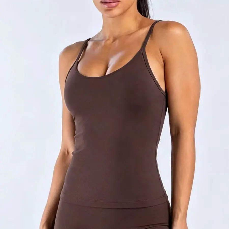 NCLAGEN Women's Pilates Tank Top Gym Clothes Yoga vest with built in bra Thin Strap Seamless Fitness Sportswear Workout Tops