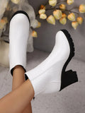Women's New Ankle Boots 2025 Autumn Thick Heel High-heeled Short Boots with Zipper Splicing Plus Size Fashion Short Boots