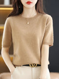 Spring Autumn Women Sweaters Short Sleeves O-neck Bottoming Shirts Knitwear 2026 Summer Knit Tops Pullovers Korean Jumpers