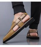 PU Leather Men's Sandals Handmade Stitching Beach Shoes Non Slip Hollow Out Shoes Outdoor Casual Sandaly All-match Man Sandalias