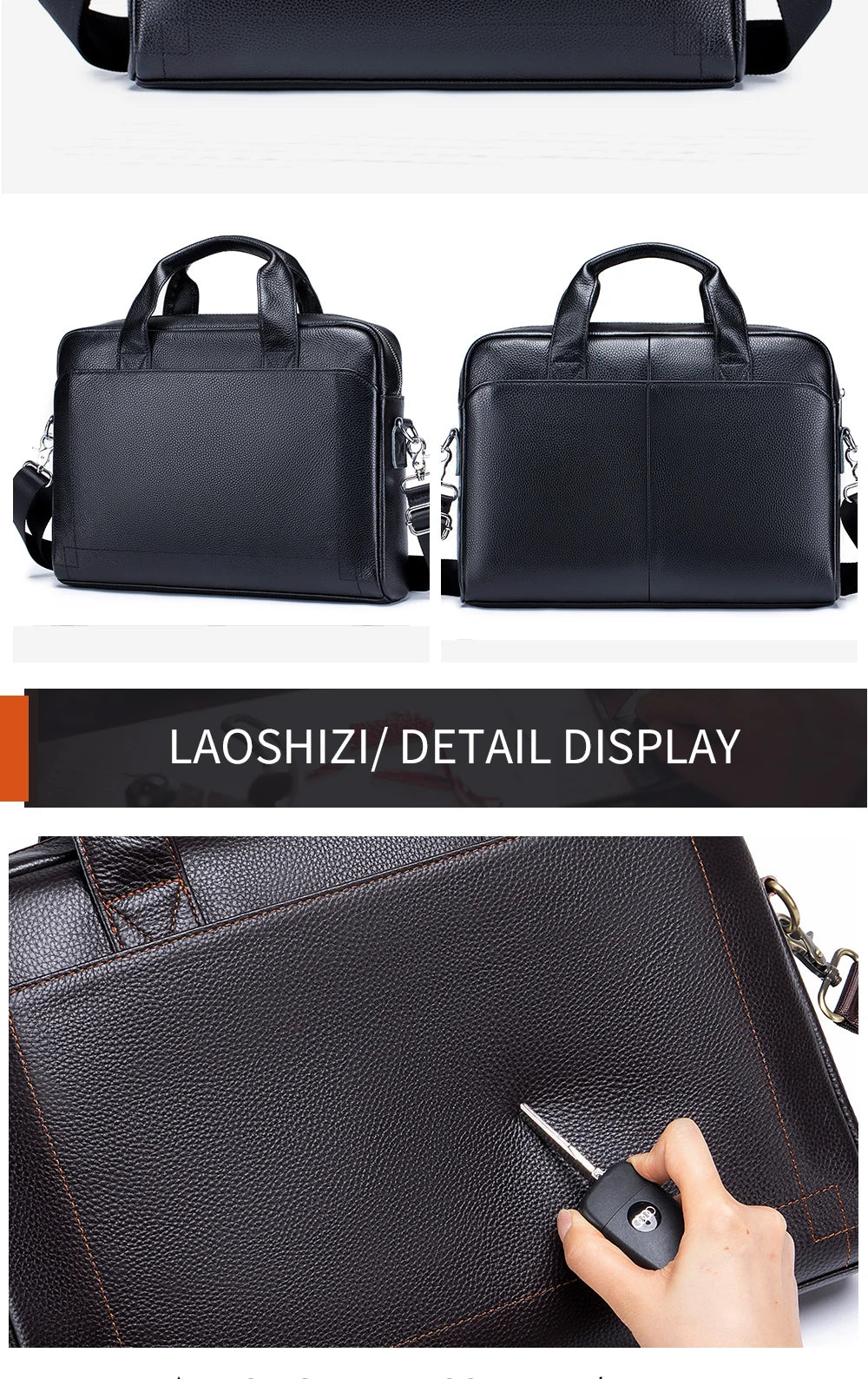 Men's leather handbag, top layer cowhide briefcase, leather laptop bag, diagonal cross office bag