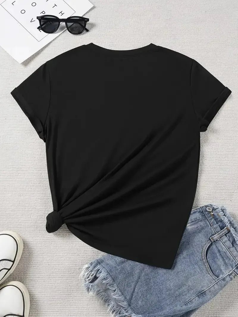 Cute Funny Doodle Graphic T-Shirt, Casual Crew Neck Short Sleeve Top for Women, Humorous Versatile Summer Daily Fashion Tee