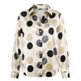 Women's Fashionable Trend Printed Silk Blouse with Long Sleeves and Loose Round Patterns, Suitable for Office Wear, Daily Commuting and Casual Spring-Autumn Occasions.