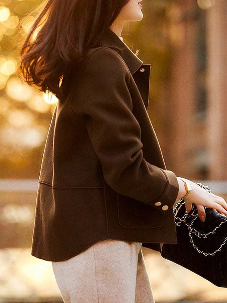 Classic Solid Short Woolen Coats for Woman Autumn Winter Warm Woman Clothing Button Up Female Coat Outfits New In Outerwears