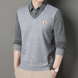 Men's Winter Sweater Fashion Polo Shirt Pullover Slim Fit Elegant Luxury Brand Knitwear Fake Two Pieces Knitted Fleece Sweaters