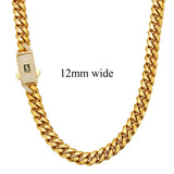 18K Gold Plated Cuban Link Chain Necklace for Men, 12/14mm Wide Miami Curb Chain Hip Hop Jewelry with Iced Out CZ Clasp, Luxury Streetwear Gold Chain Accessory for Party, Daily Wear, Birthday Gift