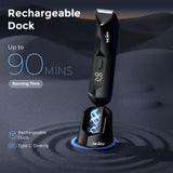 Electric Body Hair Trimmer,Groin Trimmer Ceramic Blade, Waterproof Wet/Dry Groomer, USB Recharge Dock, Men’s Wireless Ball Shaver,LED Display