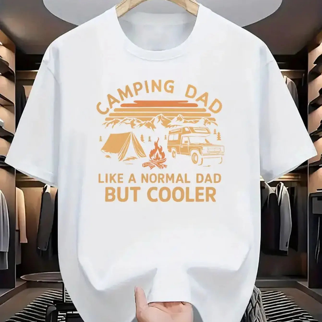 Men's Summer 100% Cotton Casual Fashion Camping Dad Pattern Printed Loose Breathable Round Neck Short Sleeve T-shirt