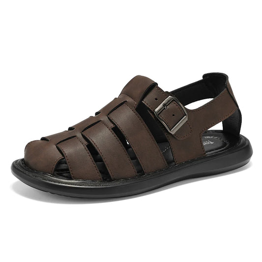 Summer New Men's Sandals High Quality Leather Roman Shoes Men Casual Beach Shoes Luxury Hollow Out Sandalias Male Big Size 38-48