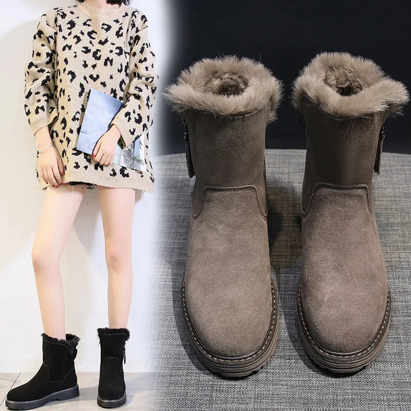 European and American Minimalist Short Boots 2023 Winter New Product Plush Warm Snow Boots Women's Flat Bottomed Short Boots