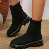 Ankle Boots for Women Comfortable Round Toe Slip On Stretch Soft Chunky Block Heel Knit Platform Boots Punk Dress Sock Boots