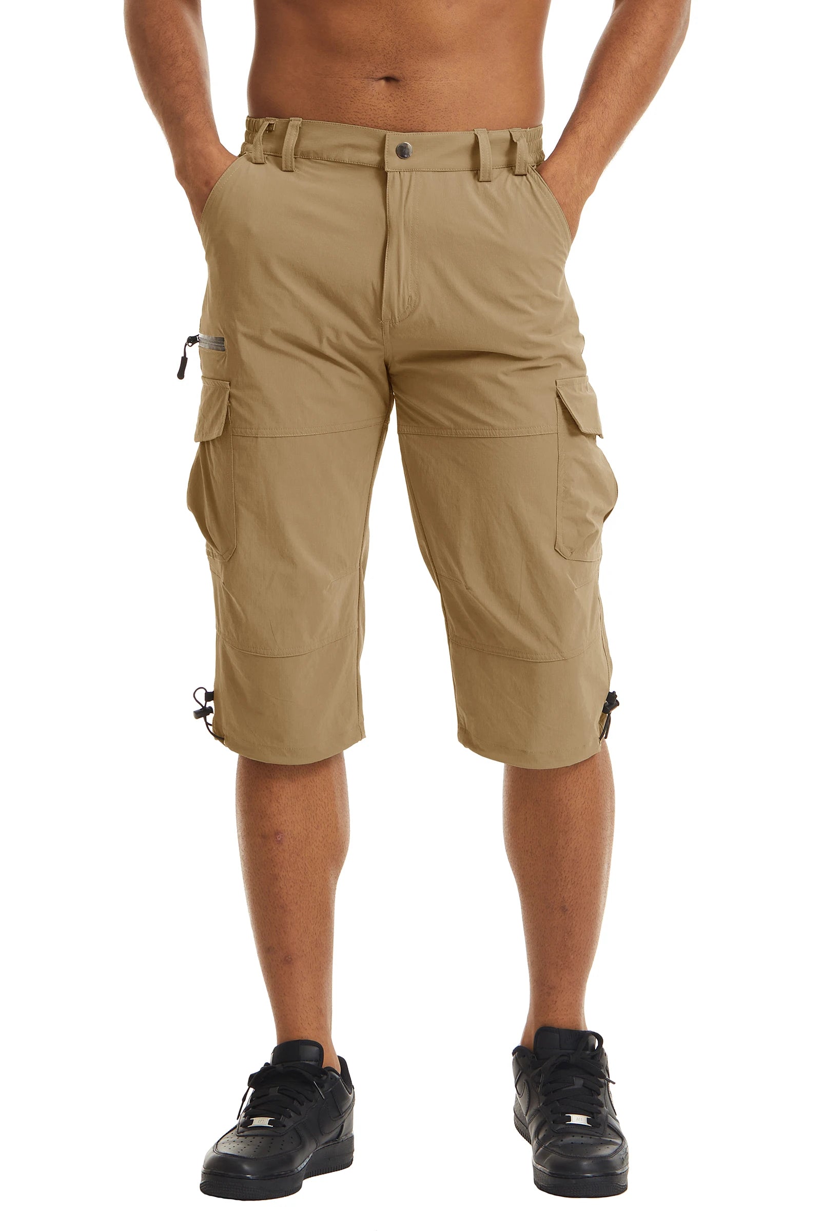 Men's Cargo Work Shorts Quick Dry 3/4 Length Capri Pants Multi-pockets Knee Length Trousers Summer Board Beach Shorts