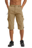 Men's Cargo Work Shorts Quick Dry 3/4 Length Capri Pants Multi-pockets Knee Length Trousers Summer Board Beach Shorts