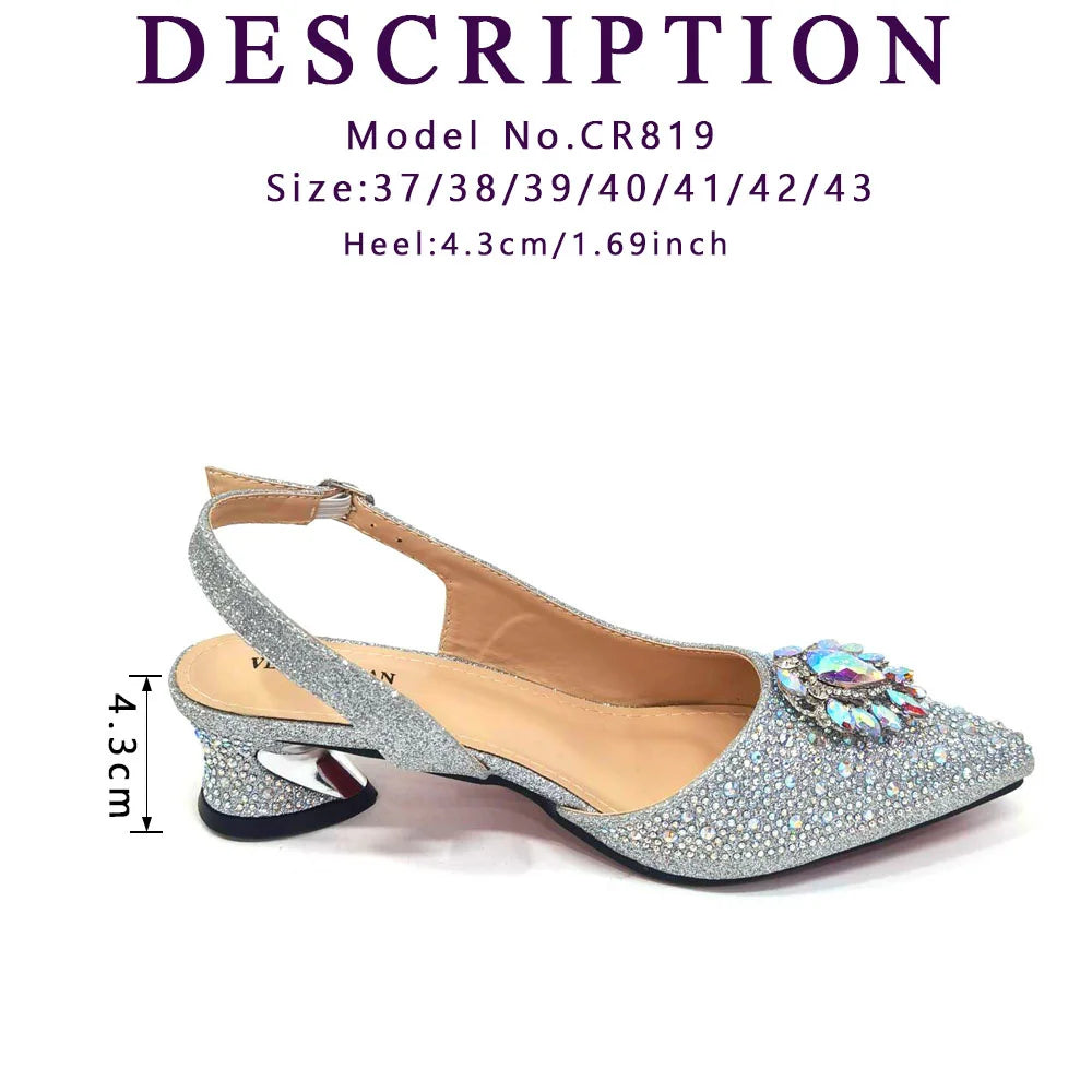 Venus Chan Royal Blue Sandals for Women 2024 Luxury Wedding Pumps Med Heels Rhinestone Design Party Shoes and Bags Set