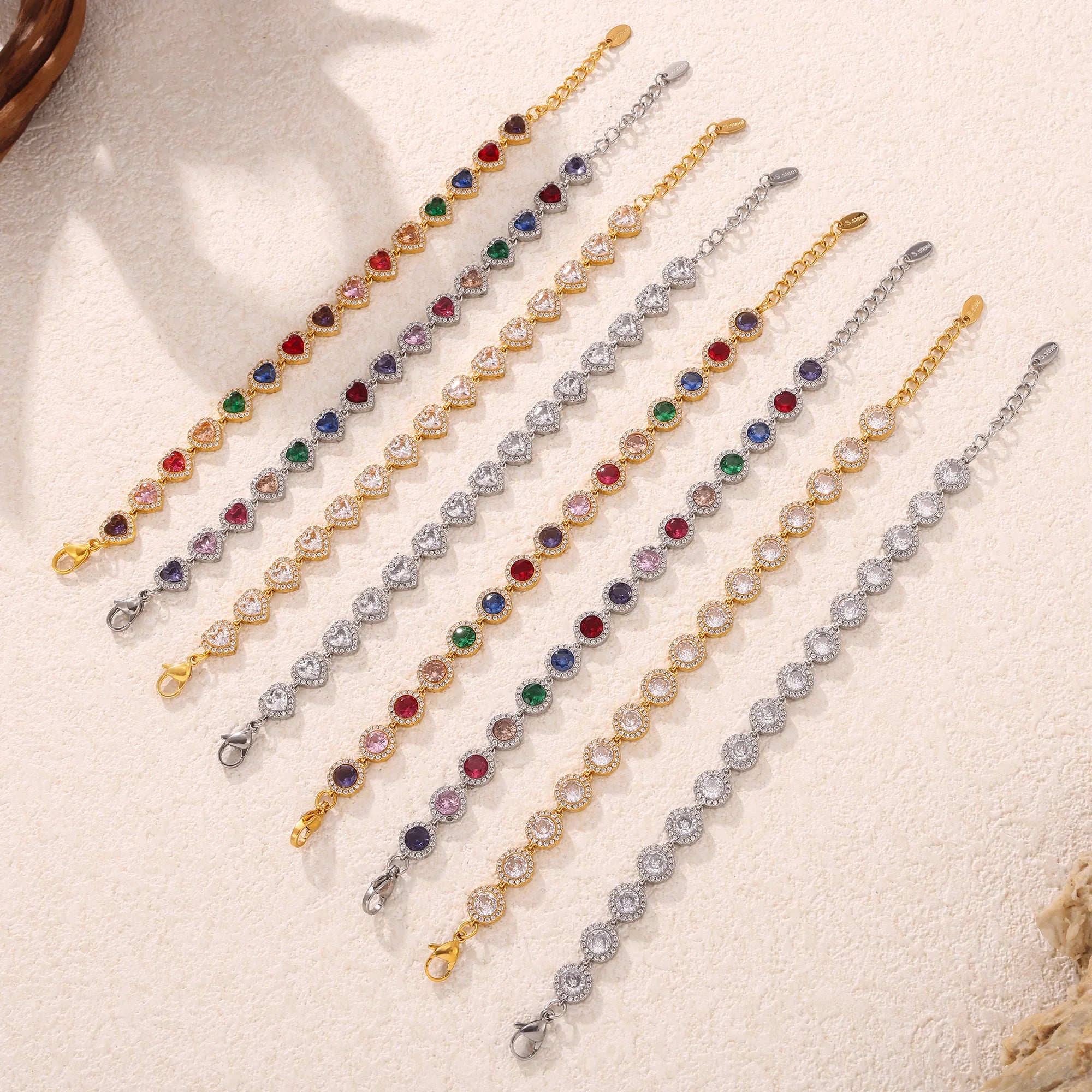 Colorful Zircon Necklace Heart Chain Bracelet Set Women's 316L Stainless Steel Gold-Plated Luxury Wedding Jewelry Accessories