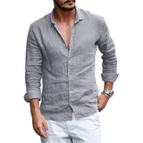 Summer Lightweight Breathable Men Shirt Long Sleeved Cotton and Linen Shirts Men Cardigan Tops Lapel Collar Men Beach Clothing