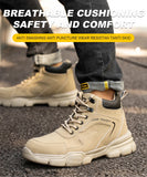 Men's & Women's Brown High-top PU Water Repellent Lightweight Anti-smash Anti-puncture Comfortable Wear Resistant Industrial Construction Work Safety Boots