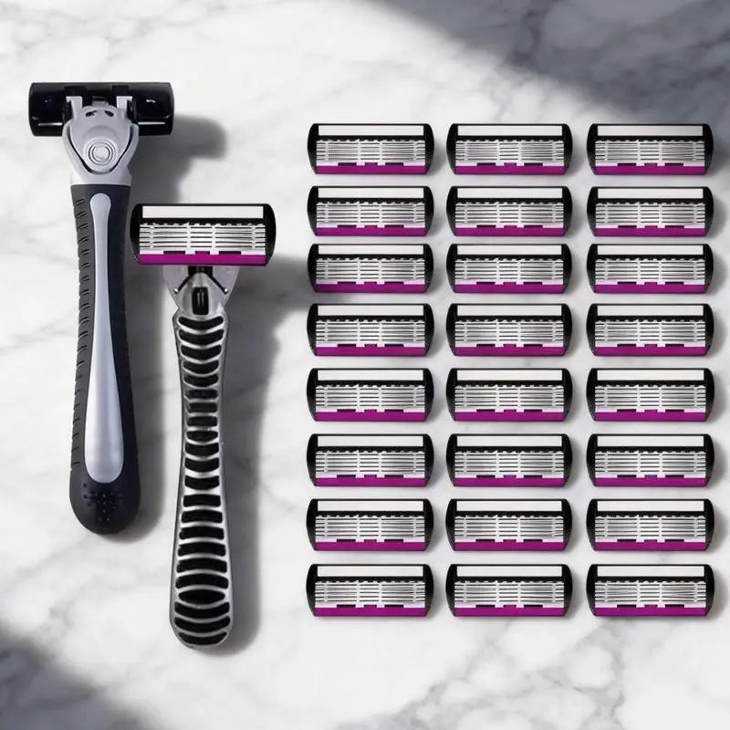 Safety Razor With 3/6/12/18/24/36Pcs 6 Layer Stainless Steel Shaving Cartridges For Men Women Hair Removal Shaving▪