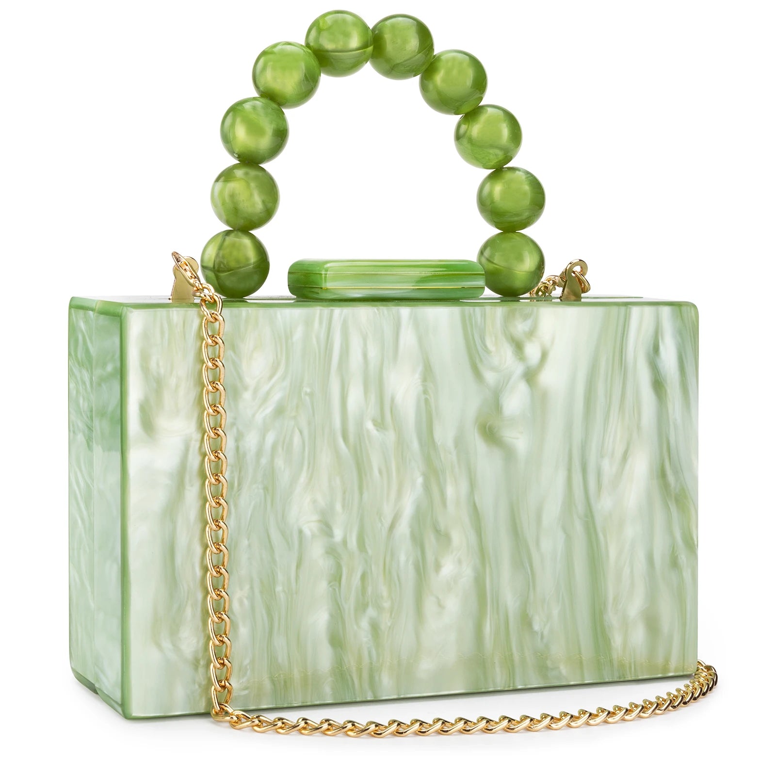 Women’s Luxury Acrylic Evening Bag Pearl Handle Crossbody Purse with Removable Chain Elegant Clutch for Cocktail & Formal Events Clear Acrylic Handbag with Pearl Handle & Chain