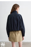 TOYOUTH Women Slub Cotton Jackets 2026 Spring New Cropped Tulip Silhouette Striped Cuff - Turn Up Stand Collar Tops