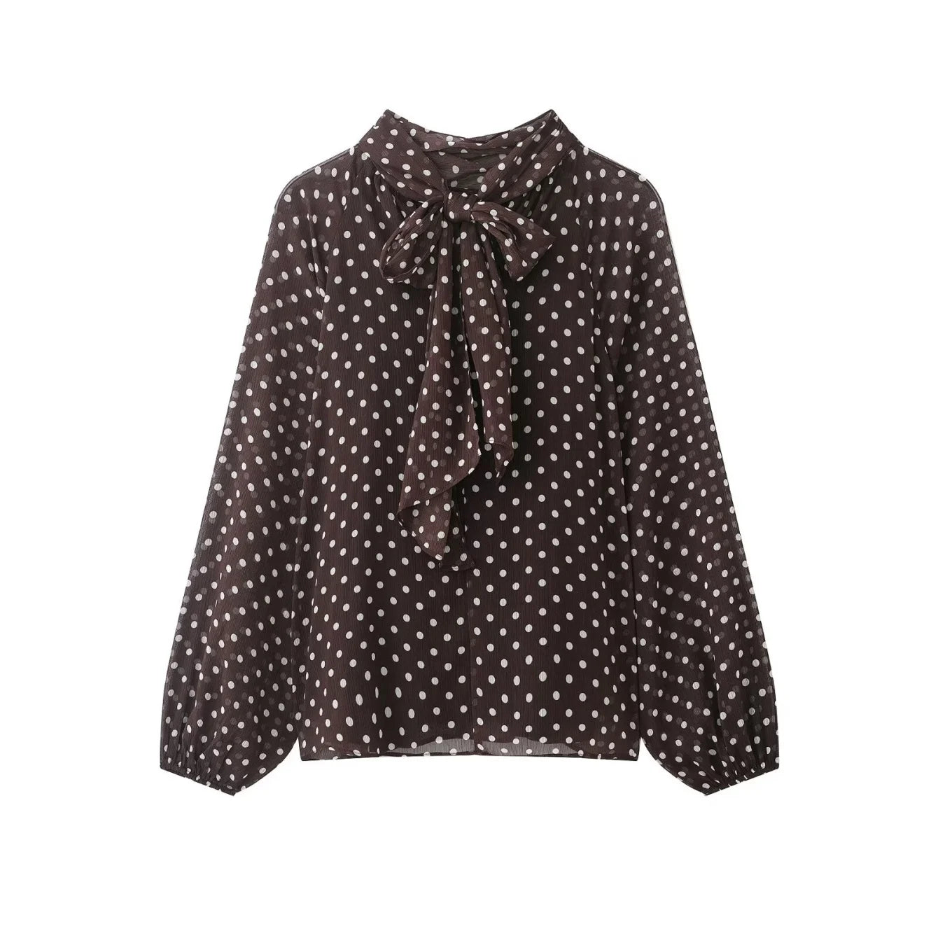 Women's Dots Printed Blouse Shirt Spring Autumn Fashion Long Sleeve Bow Lace-Up Blouse Shirt Lady Elegant High Street Blouses