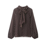 Women's Dots Printed Blouse Shirt Spring Autumn Fashion Long Sleeve Bow Lace-Up Blouse Shirt Lady Elegant High Street Blouses