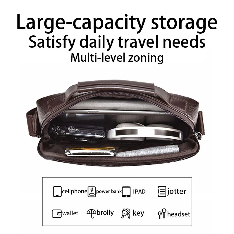 Stylish Men's Leather Shoulder Bag, Casual Crossbody Purse with Adjustable Strap, Perfect for Work, Travel, and Daily Commute