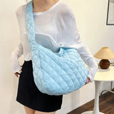 Women Large Capacity Quilted Tote Bag Winter Warm Lightweight Down Cotton Padded Plaid Shoulder Bags Underarm Bags Puffy Handbag