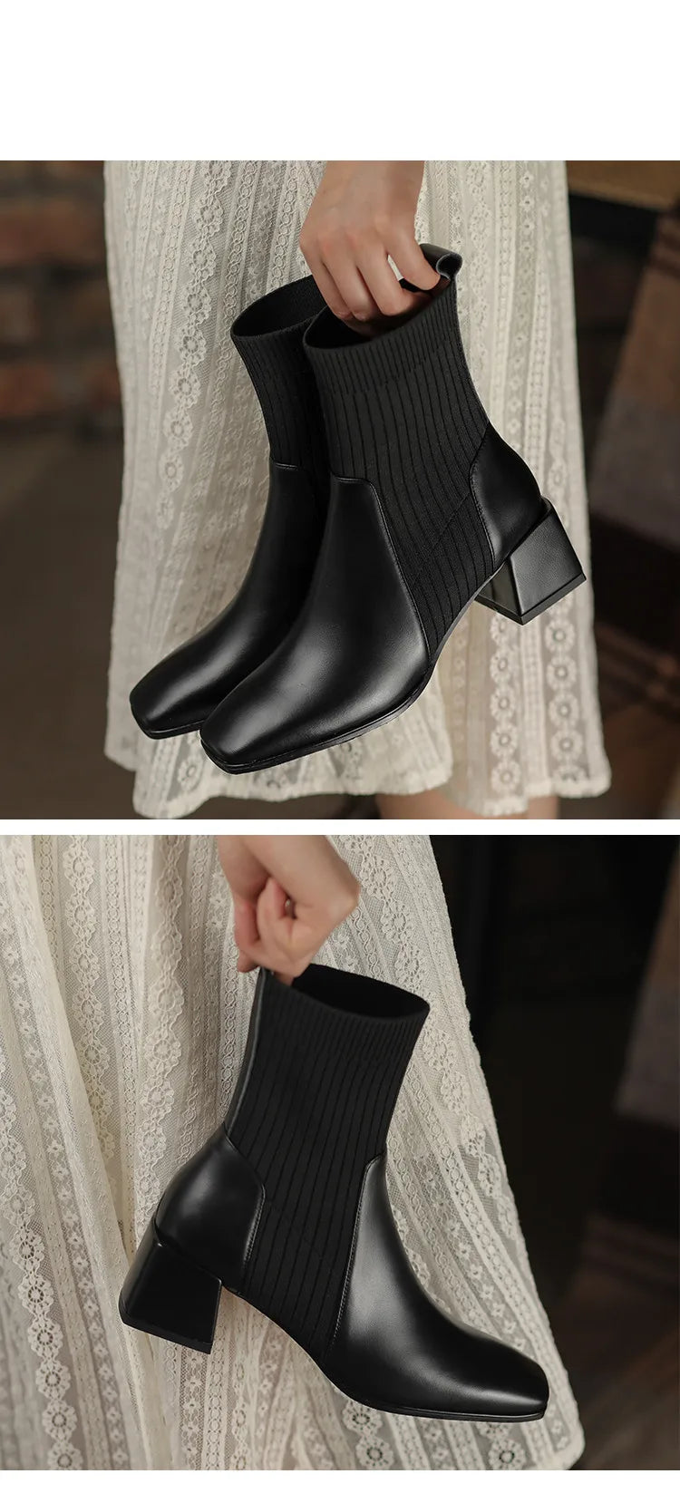 2026 Autumn Winter New Ankle Socks Shoes Women Fashion Large Size 43 Knitted Short Boots Women Slip on High Heels Botas De Mujer