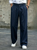Men's High Waist Double Pleated Wide Leg Dress Pants Draping Wrinkle Resistant Breathable Textured Fabric Trousers for Office Wo