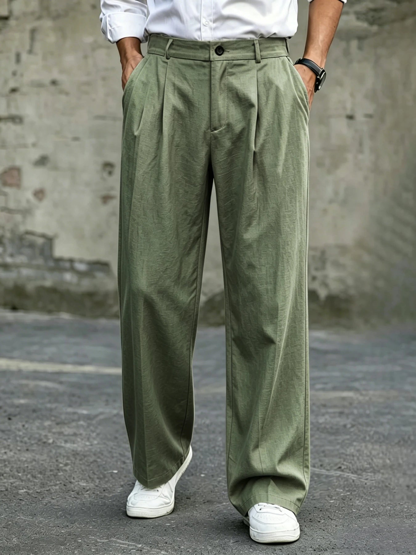 Men's High Waist Double Pleated Wide Leg Dress Pants Draping Wrinkle Resistant Breathable Textured Fabric Trousers for Office Wo