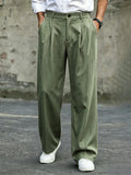 Men's High Waist Double Pleated Wide Leg Dress Pants Draping Wrinkle Resistant Breathable Textured Fabric Trousers for Office Wo