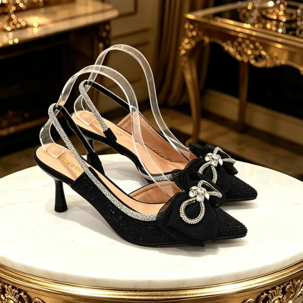 Latest Women's Luxury Diamond Crystal High Heels New Fashion Sandals Party High Heels Elegant Italian Women's Shoes