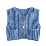 Korean fashion crop sweater women vest solid loose casual sweaters cable knit sweater vests for woman luxury designer tops