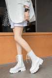 Platform Women's Ankle Boots Autumn 2023 Black White Thick Bottom Motorcycle Botas Mujer Pu Leather Non-Slip Combat Boots Women