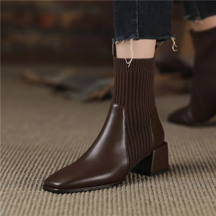 2026 Autumn Winter New Ankle Socks Shoes Women Fashion Large Size 43 Knitted Short Boots Women Slip on High Heels Botas De Mujer