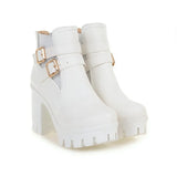 Women's Ankle Boots Women Platform High Heels Fashion Buckle Side Zipper Autumn Winter Women's Ankle Boots Size 33-43