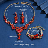 Luxury Red Crystal 3Pcs Jewelry Set Women's Gold Rhinestone Necklace Earrings Bracelet Bridal Wedding Party Accessories