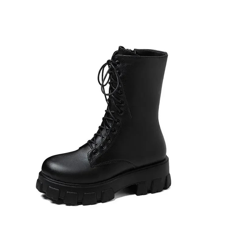 Platform Women's Ankle Boots Autumn 2023 Black White Thick Bottom Motorcycle Botas Mujer Pu Leather Non-Slip Combat Boots Women