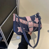 Y2k Fashion Women's Handbags Stars Pattern Cool Girls Underarm Bag Fashion Female Small Shoulder Bags Chain Tote Purses