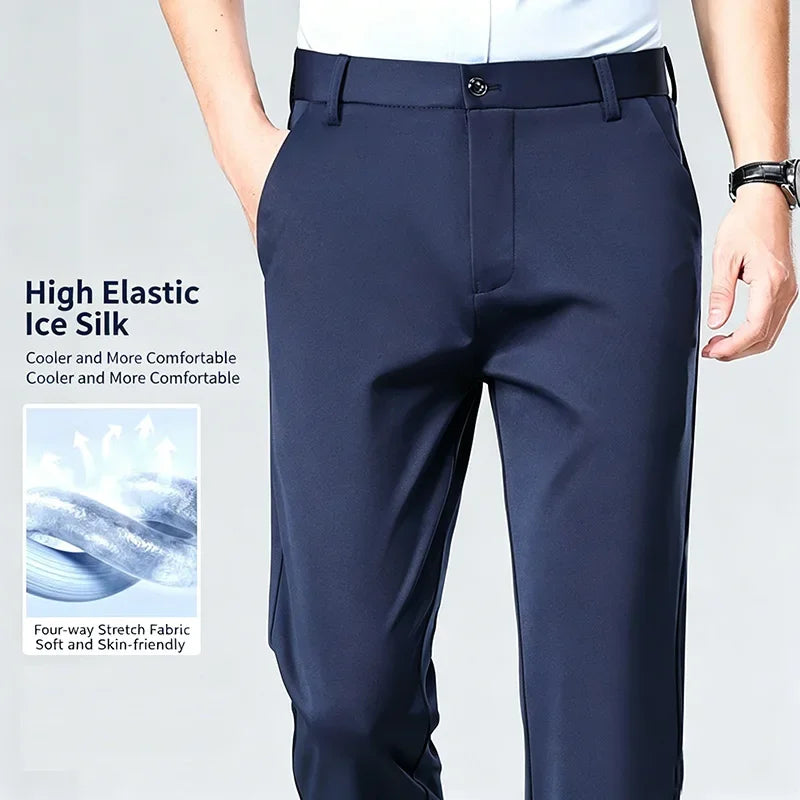 Mens Stretch Straight Leg Business Dress Pants Casual Wrinkle Resistant Drape Trousers for Meeting Occasions