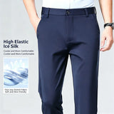 Mens Stretch Straight Leg Business Dress Pants Casual Wrinkle Resistant Drape Trousers for Meeting Occasions