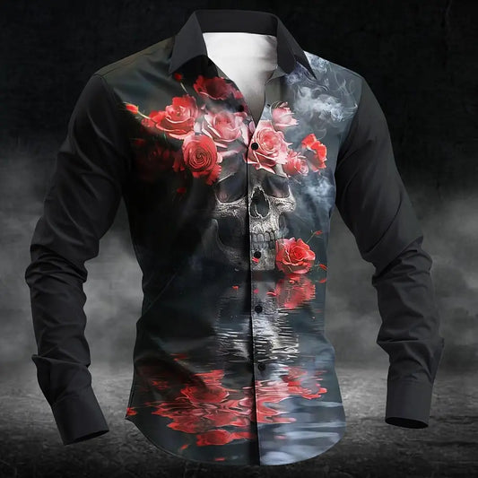2025 Halloween Men's Letter Printed Blood Stains Shirt Button Up Shirt Long Sleeve Dark Punk Gothic Style Streetwear Men's Tops