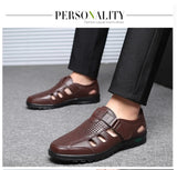 Men's Genuine Leather Sandals Men Summer Hollow Breathable Leather Shoes Mens Casual Soft Comfortable Flats EU Sizes 38-48