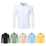 2026 New Men's Long Sleeve Casual Shirt Double Chest Pocket Button Up Soft Loose Linen Comfy Daily Work Street Outdoor Wear Tops